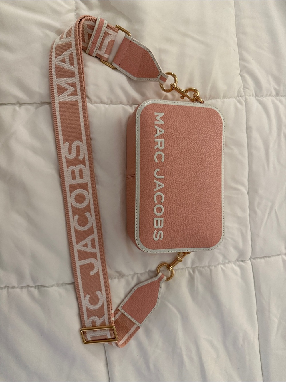 Marc Jacobs Pink Pebbled Leather Crossbody Camera Bag with Branded Strap